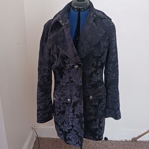 Brocade Damask Black Jacket Button XL Goth Whimsy Pocket